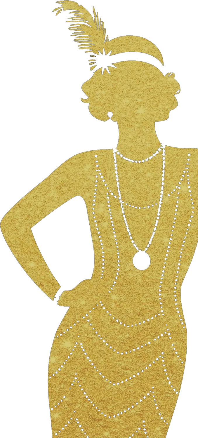 flapper silhouette in gold glitter